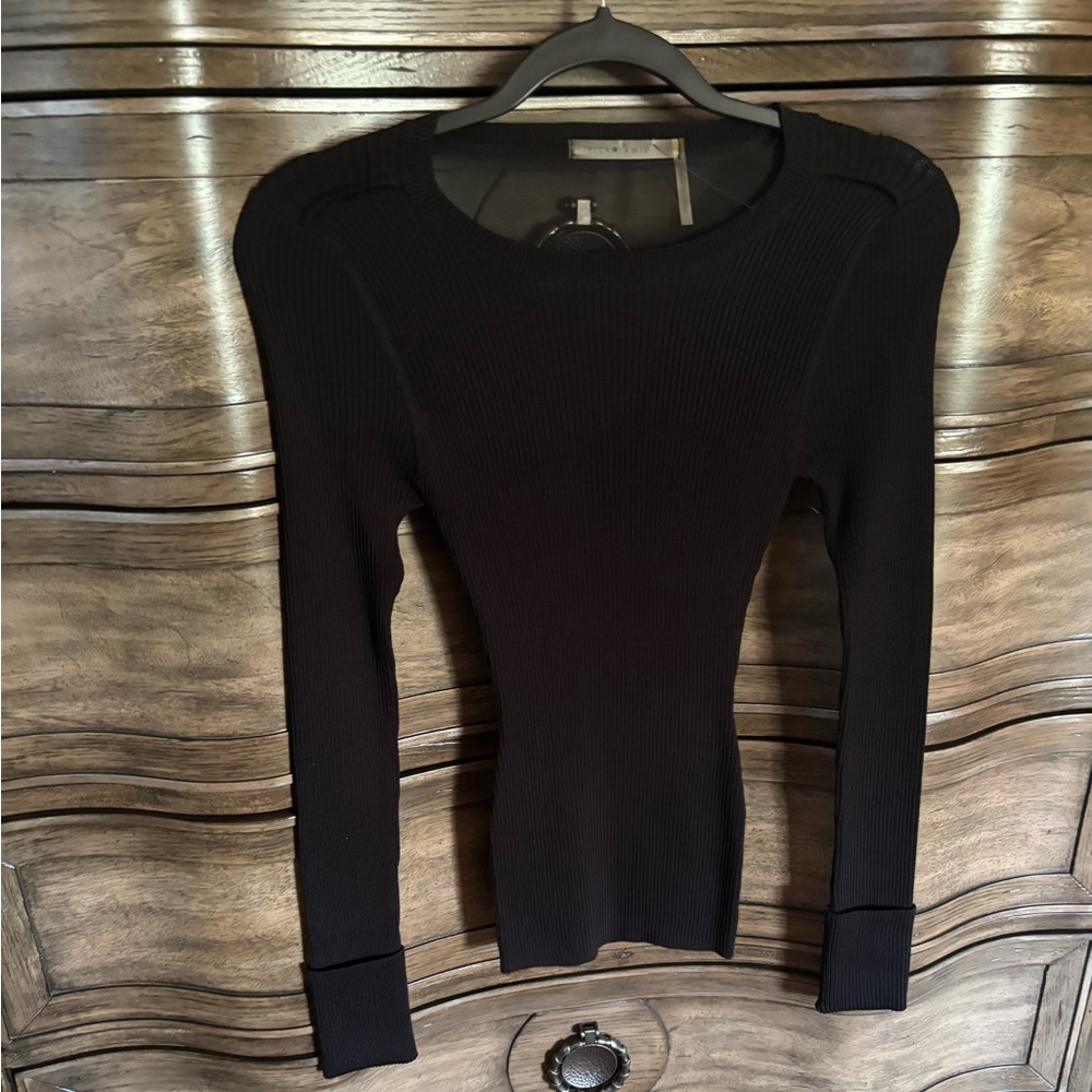 New Stella & Jamie Black Ribbed Knit Top - Small